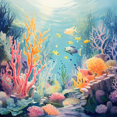 coral reef and fish, tropical, Generative AI
