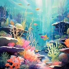 fish in aquarium, coral reef and fish, Generative AI