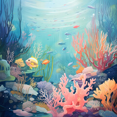 fish and coral, fish under the sea, coral reef and fish, Generative AI