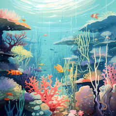 coral reef with fishes, Generative AI