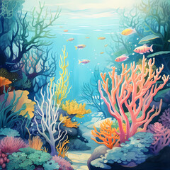 coral reef and fish, Generative AI