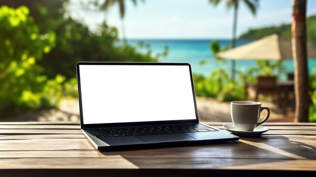 Beach bar workspace laptop template