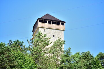 View of the historic stone tower from the castle