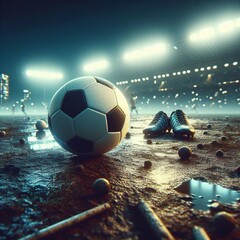 soccer ball on the stadium, generated by AI.