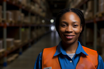 Happy Black African women engineer worker enjoy working in factory industry. Neural network AI generated art