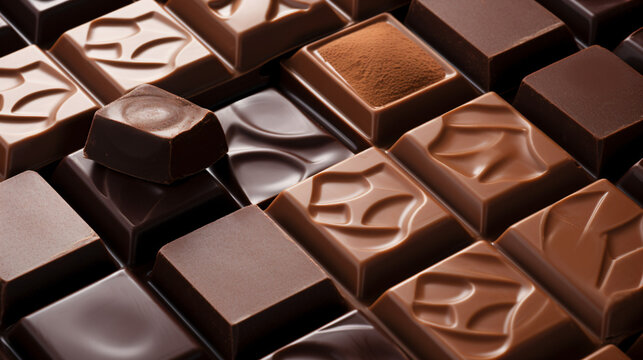 丸・四角・長方形、いろんな形のチョコレートが敷き詰められている背景用写真