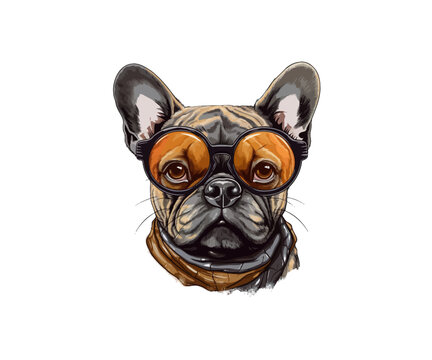 Card template with portrait of a French bulldog. Vector illustration design.