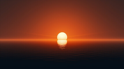 beautiful red sun rising on the horizon. minimalist sun rising, landscape photo, minimalist concept