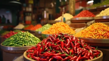 Foto op Plexiglas red and green peppers in market. generative ai © Ai