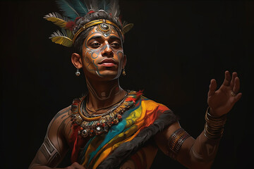 Male Indian Dancer, Elegant Indian Culture and traditions of India. Red Indian dancer