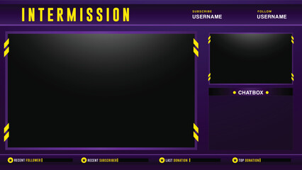 Purple neon Gaming twitch Stream Overlay facecam, Web Camera with chat intermission element design