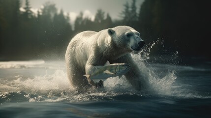 Illustration of polar bears in winter - obrazy, fototapety, plakaty
