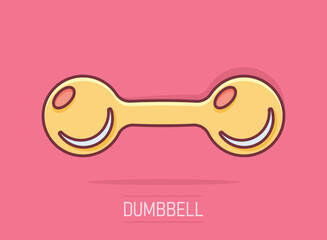 Vector cartoon dumbbell fitness gym icon in comic style. Barbell concept illustration pictogram. Bodybuilding sport business splash effect concept.