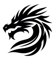 Fototapeta premium Traditional Chinese Dragon head vector illustration logo and tattoo template silhouette outline graphic isolated on white background.