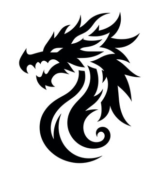 recommend clip art: Dragon head vector illustration logo and tattoo template silhouette outline graphic isolated on white background.
