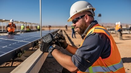 Committed engineer maximizing solar panel efficiency at innovative renewable energy plant