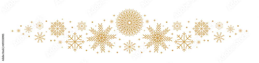 Poster Christmas banner. Snowflake border isolated on white background. Background seamless pattern for invitation, gritting card. Vector illustration 