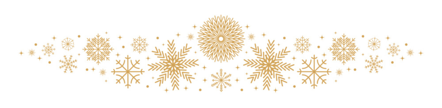 Christmas banner. Snowflake border isolated on white background. Background seamless pattern for invitation, gritting card. Vector illustration 