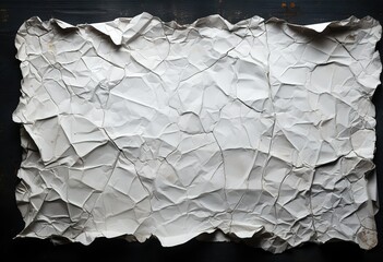 Textured surface of crumpled white paper against a dark background, highlighting the interplay of light and shadow
