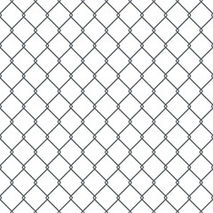 Steel wire fence seamless pattern, metal chain link fencing texture isolated white background. Vector illustration