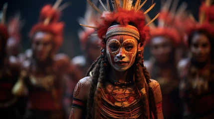 Tableaux ronds sur aluminium Carnaval a woman participating in tribal dance performances showcasing traditional attire