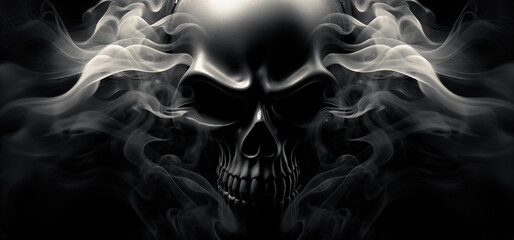 Fototapeta premium Close up of Skull with smoke on dark background