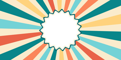 Retro sunburst badge, vector label with colorful background, banner design