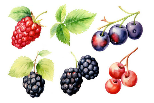 Sweet ripe black fruits nature summer berry red food fresh background blackberry green