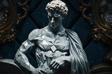 A beautiful ancient diamond stone greek, roman stoic male statue, sculpture on a diamond backdrop. Great for philosophy quotes.