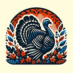 illustration of turkey, vintage grunge logo, ai generate