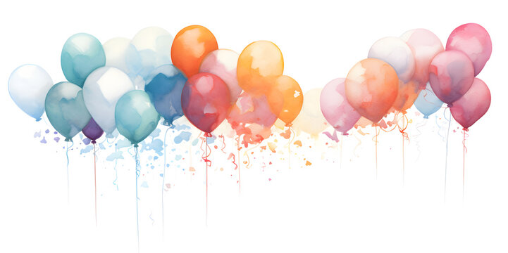 Party, birthday celebration concept. Colorful balloons watercolor illustration. 