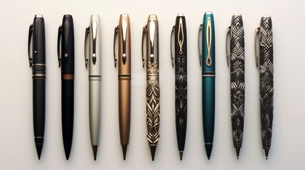 A lineup of sleek ballpoint pens, each one poised to bring your thoughts to life on paper.
