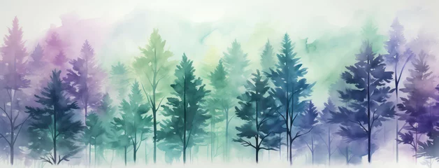 Foto op Aluminium Background tree landscape forest nature background pine watercolor © VICHIZH