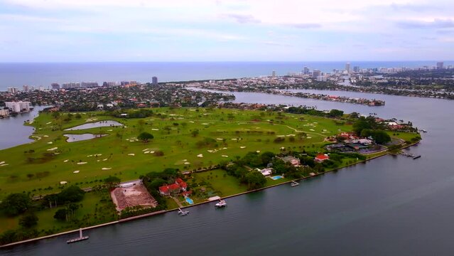 Drone stock footage Indian Creek Island Miami Beach