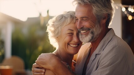 couple senior family smile and happy activity together, cuddling, warm hugs, senior or adult love, married couple, warm family. Husband and wife in love so fun in important days, celebrating