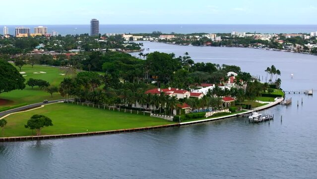 Aerial tour Indian Creek Island touring luxury waterfront mansion homes 2023