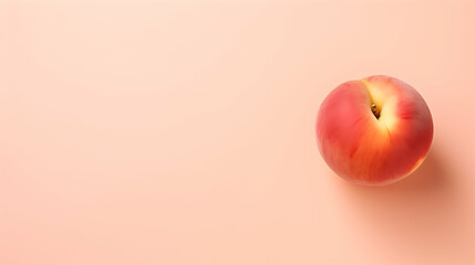 Peach fuzz colour background with peach fruit. Copy space. Trendy colour for 2024.