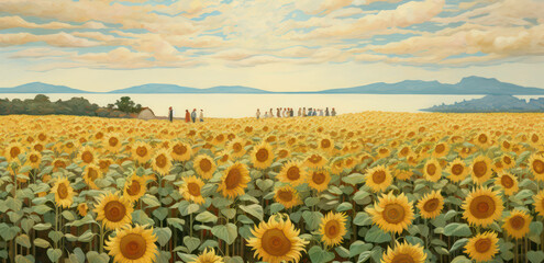 Obraz premium Summer yellow nature agriculture sunflower farming background bright field landscape meadow flower