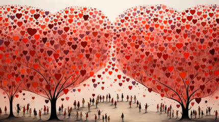 Man woman design love art red illustration valentine background tree heart day romance - obrazy, fototapety, plakaty