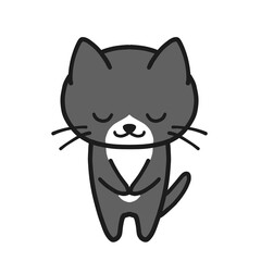 手を重ねてお辞儀するハチワレ黒猫