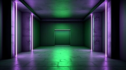 universal abstract futuristic background with built-in green and purple neon lighting for product presentation