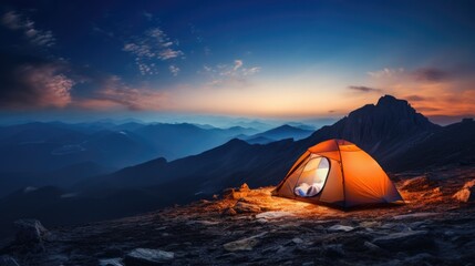 Camping tent high in the mountains 