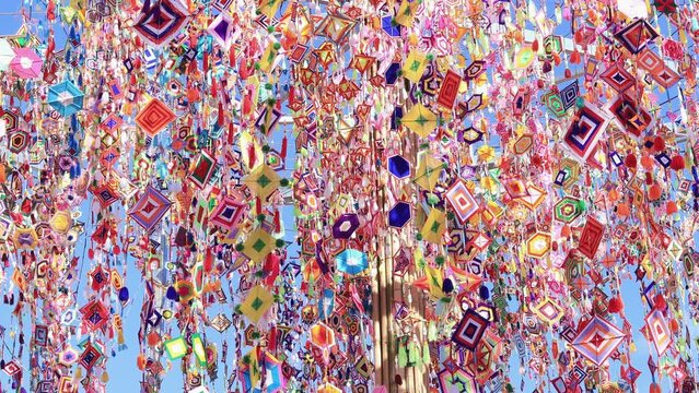 Tung or amazingly colorful flag, Northeastern Thailand flags that are used to decorate temples or important events. A symbol of superstitious beliefs of Isan people in Thailand, religion and belief