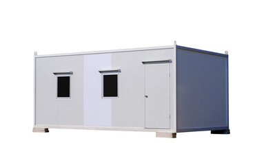 White mobile sandwich panel container office for rent and sale isolated on transparent background,...