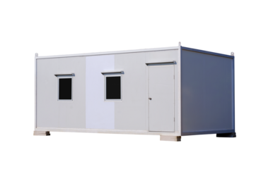 White mobile sandwich panel container office for rent and sale isolated on transparent background, png file