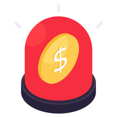 Revolving red light with dollar icon, vector design of financial siren