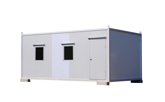 White mobile sandwich panel container office for rent and sale isolated on transparent background, png file