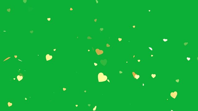 Falling shaped red hearts on a green screen background