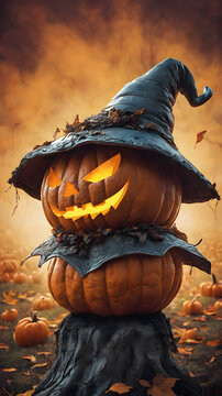 Halloween Nature Forest Glowing witch Jack o Lantern pumpkin Creepy Smile Adds a Trick-or-Treat 