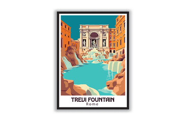 Trevi Fountain, Rome. Vintage Travel Posters. Vector illustration, art. Famous Tourist Destinations Posters Art Prints Wall Art and Print Set Abstract Travel for Hikers Campers Living Room Decor - obrazy, fototapety, plakaty